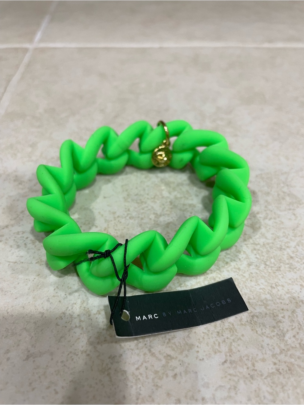 Marc by Marc Jacobs Neon Green Twisted Chain Hair Tie with Gold Charm